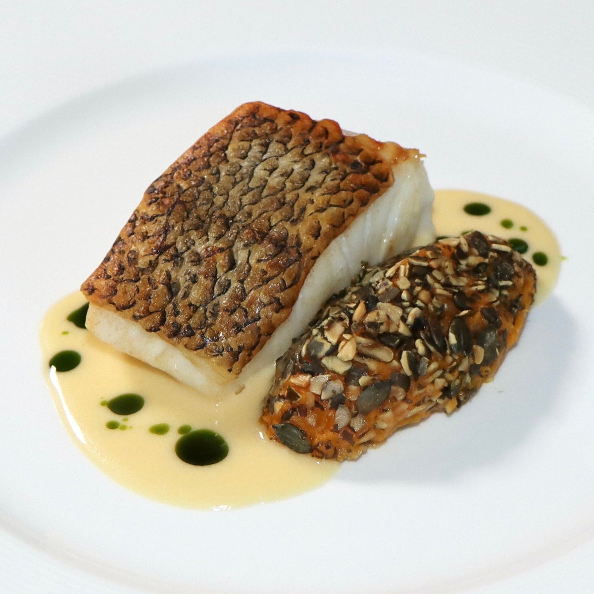 Chilean Bass dish with lemon veloute